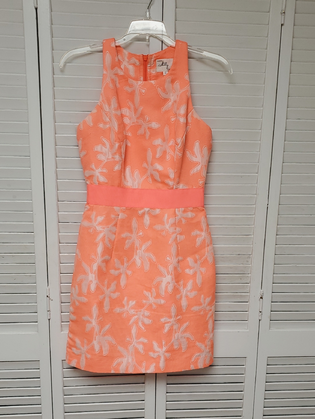 Milly Ny Neon Coral And Cream Jacquard Sheath Dress